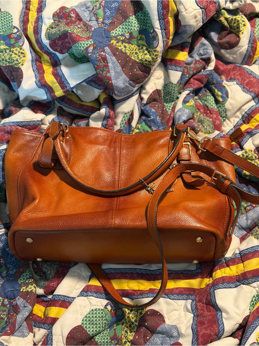 Pebbled Leather Tote in Cognac Brown with Dual Handles
